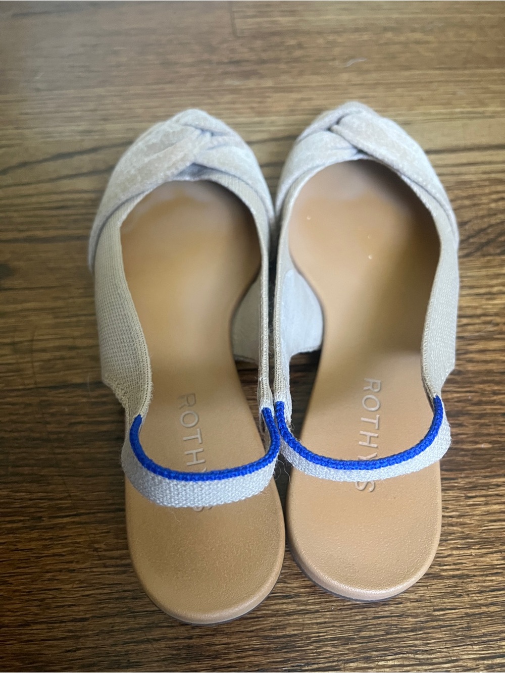 Rothy's Beige Knotted Slingback Flats with Blue Trim - Picture 4 of 4